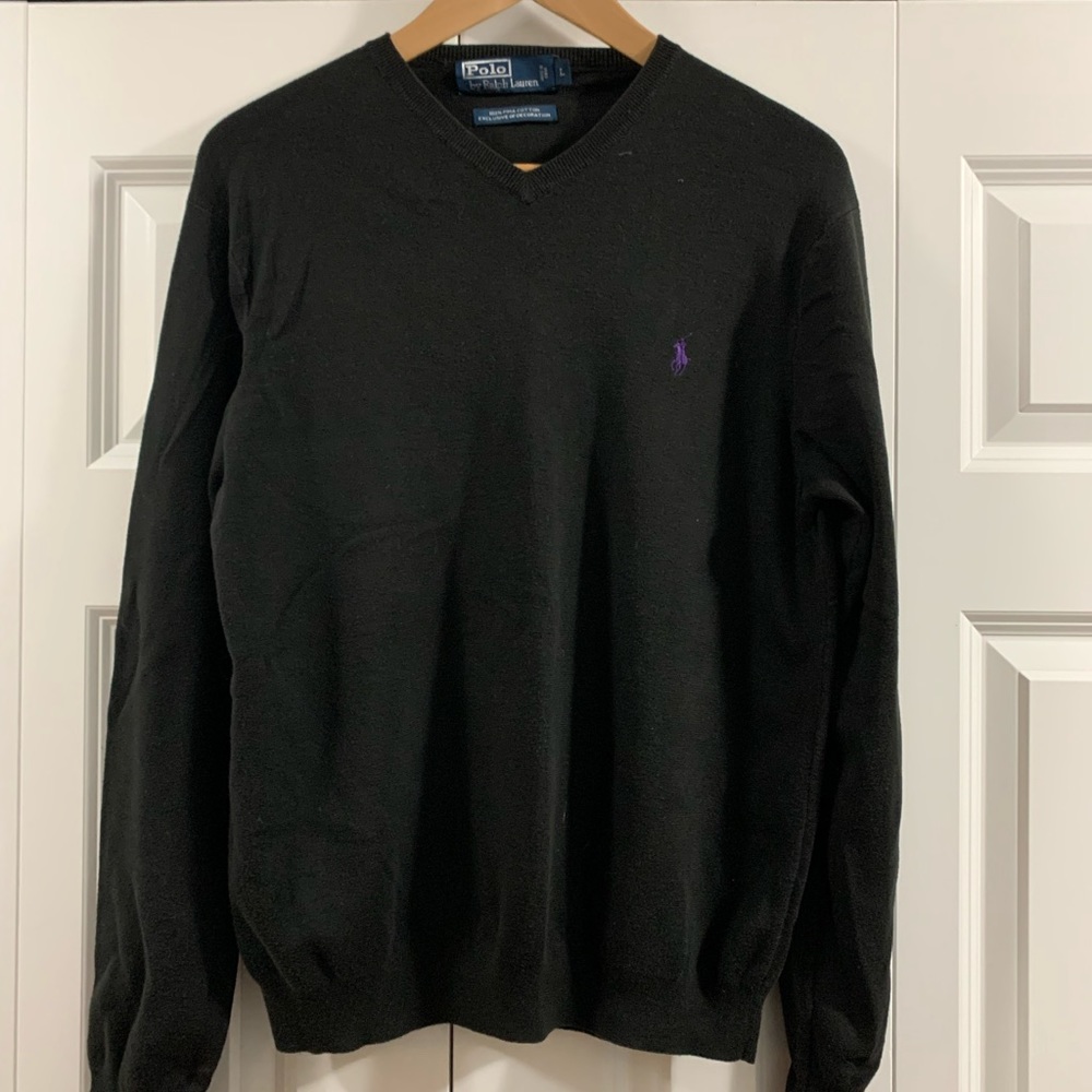 Ralph Lauren Polo Cotton V-Neck Sweater Size Large Color Black